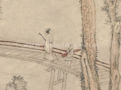 孙枝 携琴访友图