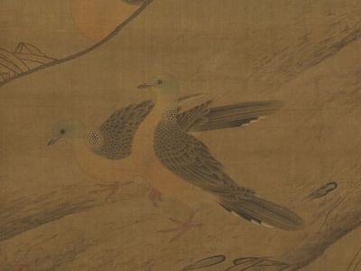 佚名 竹石鸠子图